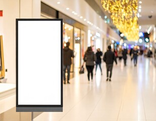 Blank billboard in a busy shopping mall
