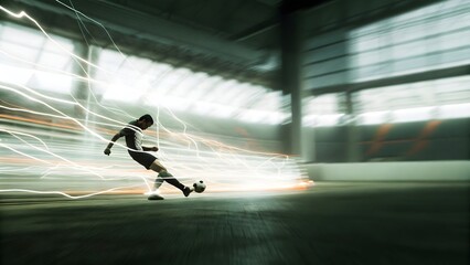 Dynamic Soccer Player Kicking Ball with Motion Blur Effect