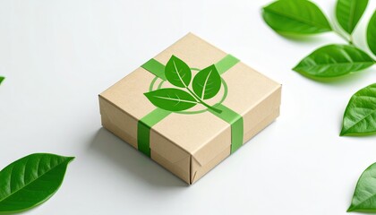Gift box with green leaves