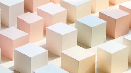 Geometric arrangement of pastel colored cubes.