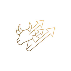Logo design of a bull with arrows, symbolizing strength, determination, focus, and progress, ideal for finance, investment, sports, or business branding.

