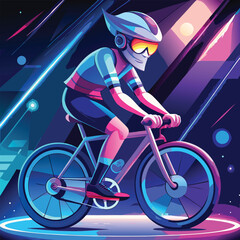 Fototapeta premium cartoon-character-riding-bicycle-under-neon-lights