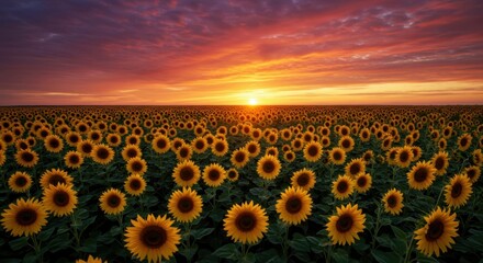 Fototapeta premium Yellow blossoms gently swaying in a sunset field. Copy space