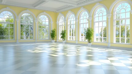 An artistic representation of a luxurious 3D empty room designed for commercial use, with a well-balanced composition and generous space for marketing messages