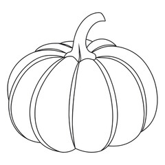 One continuous single-line drawing of a pumpkin sign. Food fruit silhouette in simple minimal linear style. Elegance Doodle outline vector illustration in line art an editable stroke