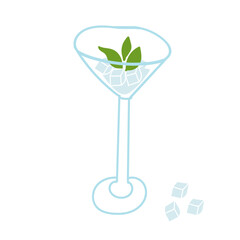 Hand drawn martini cocktail illustration created in Adobe Illustrator. Elegant vector artwork featuring a classic martini glass with olive garnish. Perfect for bar menus, cocktail party invitations, r
