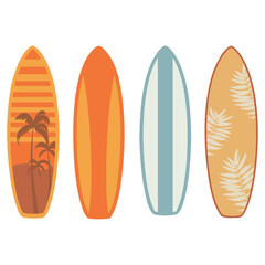 Set of cartoon surfboard vector illustration. Surfing icons on white background