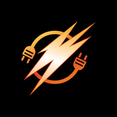 Logo design of a flash (lightning bolt) combined with a power plug, symbolizing energy, electricity, power, and technology in a bold, modern style.

