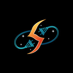 Logo design of a flash (lightning bolt) combined with a power plug, symbolizing energy, electricity, power, and technology in a bold, modern style.

