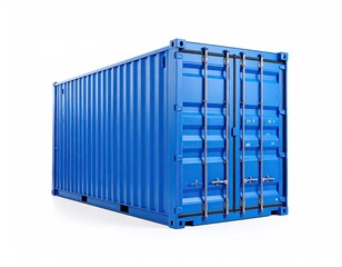 Blue shipping container on white background