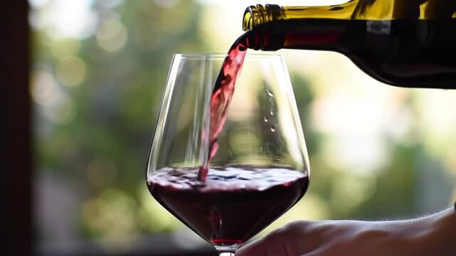 Pouring Red Wine into a Glass