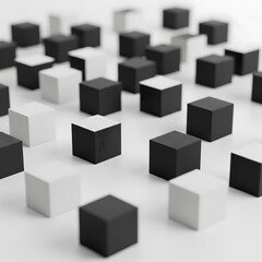 Obraz premium An abstract background of black and white 3D cubes on a surface, representing data or structure.