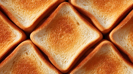 Freshly toasted bread slices form a unique diamond pattern, showcasing their golden brown crust and fluffy interior