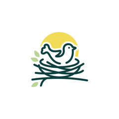 Logo design of a bird inside a nest, symbolizing care, protection, home, and natural harmony, ideal for eco brands, childcare, or community-focused services.

