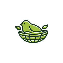 Logo design of a bird inside a nest, symbolizing care, protection, home, and natural harmony, ideal for eco brands, childcare, or community-focused services.

