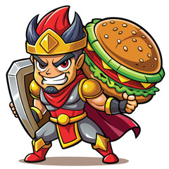 cartoon-fighter-holding-giant-burger-as-shield