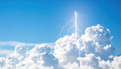 Dramatic lightning strike in a vibrant blue sky