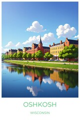 Obraz premium Oshkosh Wisconsin United states Travel Poster Illustration Print Decor Gift Canvas Wall Art Gift