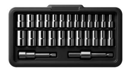 Thirty-piece socket set with magnetic bit holders for electronic assembly.