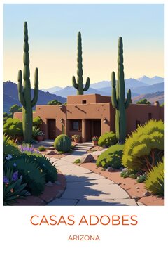 Casas adobes Arizona United states Travel Poster Illustration Print Decor Gift Canvas Wall Art Gift