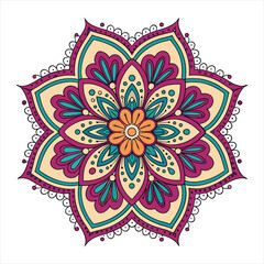 Intricate floral mandala design with vibrant colors and geometric patterns
