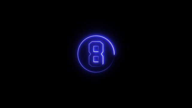 Neon Number Eight Glowing Circle Countdown Timer Digital Animation Abstract Background Sci Fi V F