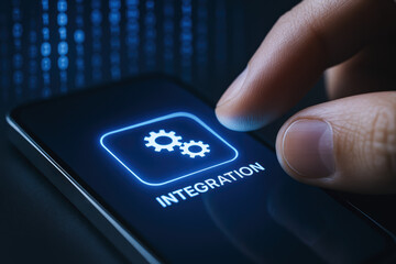 A engages a digital interface symbolizing integration driving efficient connectivity and progress in business solutions