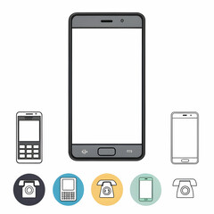 icon set of phone with blank white screen isolated