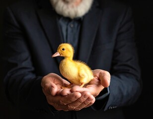 Man holds a duckling