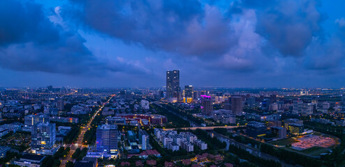 Panoramic aerial view of Shanghai Zhangjiang Hi Tech Development Zone at night