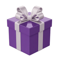 Obraz premium PNG purple box gift, bow, holiday present, 3D render, octagonal shape, highly detailed, photorealistic, cinematic lighting, studio shot 
