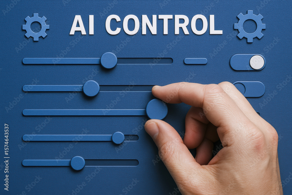 Poster adjusting parameters on an ai control dashboard illustrates optimization precision and automation in