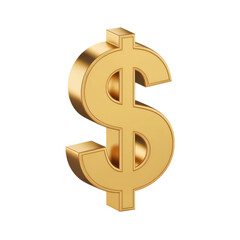 Fototapeta premium PNG 3d render, gold dollar sign, shiny metallic symbol, financial concept, currency icon, isolated on white background, high quality, realistic, photorealistic 