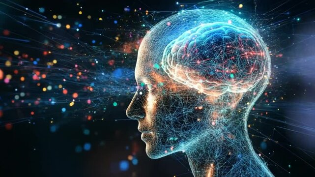 Abstract human brain digital animation, representing artificial intelligence and neural networks - Powered by Adobe