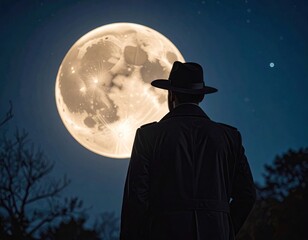 Man contemplates moonlit night
