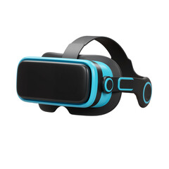 3D VR headset with black and neon blue on white background, high-resolution summer tech gadget PNG