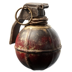 old retro weathered hand grenade on transparent background