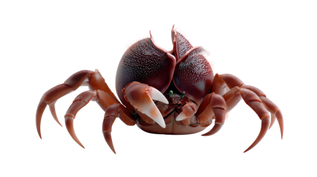 Crab's Unique Pose: A close-up view showcases a striking crab with a textured carapace, its formidable claws and body details capture the essence of this marine creature.