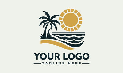 A stylized logo depicting a tropical beach scene.