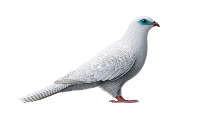 Fototapeta premium A White Pigeon: Elegant white pigeon with a striking blue eye ring and beak, standing gracefully, conveying a sense of peace and purity.