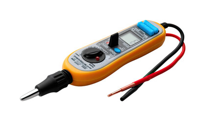 Precision Electrical Tester: A close-up shot of a meticulous voltage tester, a quintessential tool for electrical work, poised against a plain backdrop, suggesting both accuracy and functionality.