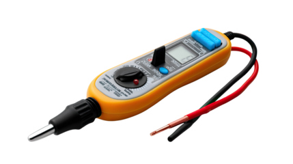 Precision Electrical Tester: A close-up shot of a meticulous voltage tester, a quintessential tool for electrical work, poised against a plain backdrop, suggesting both accuracy and functionality.