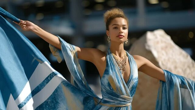 A performer engaging the audience with a vibrant flag