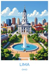 Obraz premium Lima Ohio United states Travel Poster Illustration Print Decor Gift Canvas Wall Art Gift