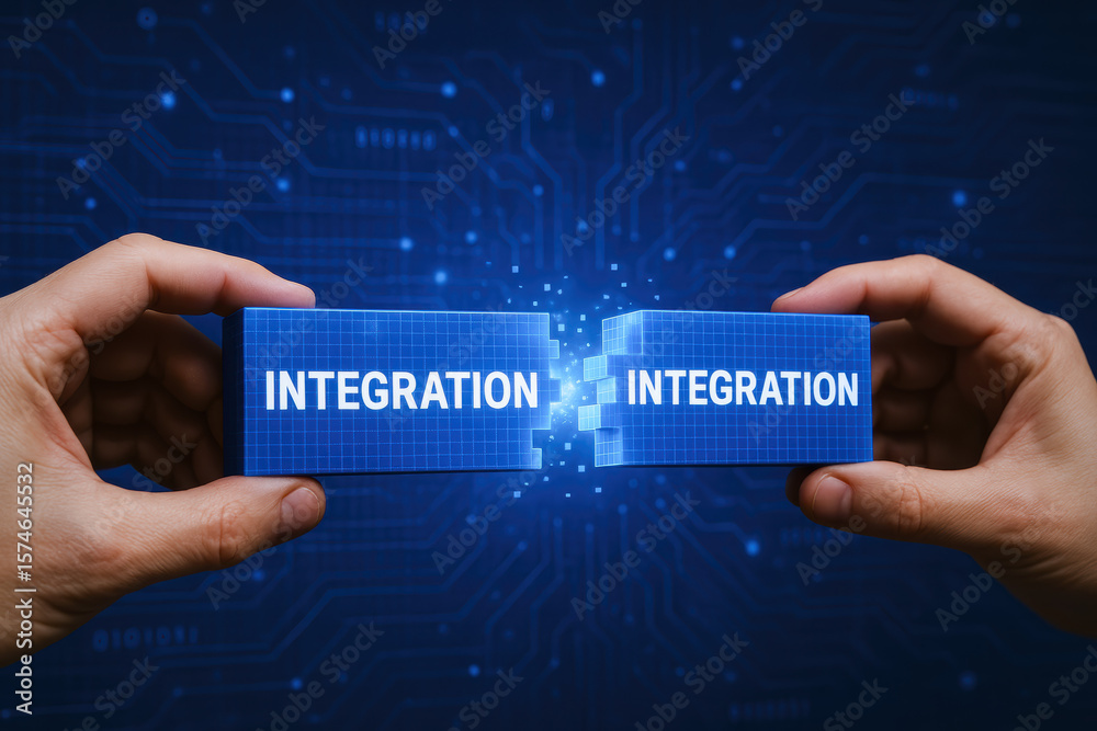 Poster the connection digital components symbolizes the process integration enhancing system collaboration 