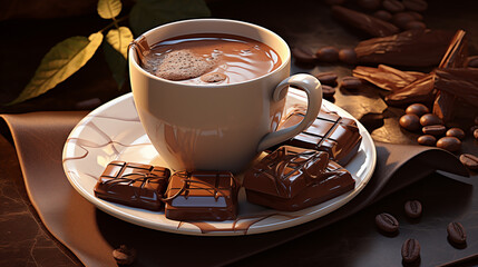 Warm Cup of Coffee with Chocolate Treat – Cozy Black Silhouette on White, Perfect for Café Menus, Dessert Branding, Autumn Moods, or Lifestyle Editorials