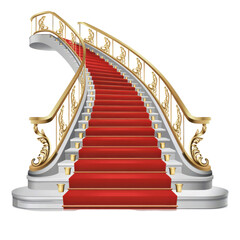 PNG gilded ornate grand staircase, opulent red carpeted steps, elegant brass railings and balusters, luxurious neoclassical architecture, highly detailed, 8k, photorealistic
