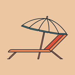 Beach lounge chair with umbrella on a pastel background  