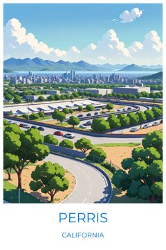 Perris California United states Travel Poster Illustration Print Decor Gift Canvas Wall Art Gift