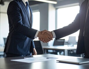 Businessmen shaking hands in office